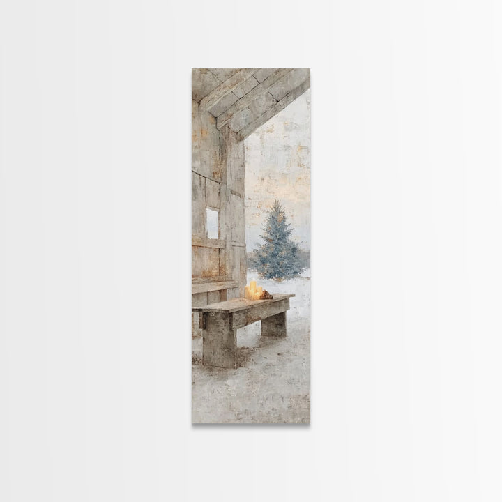 Quiet Barn Hope – Framed Canvas Print – Christian Wall Art – Subtle Christian Art – Christmas Art Prints – Narrow Art