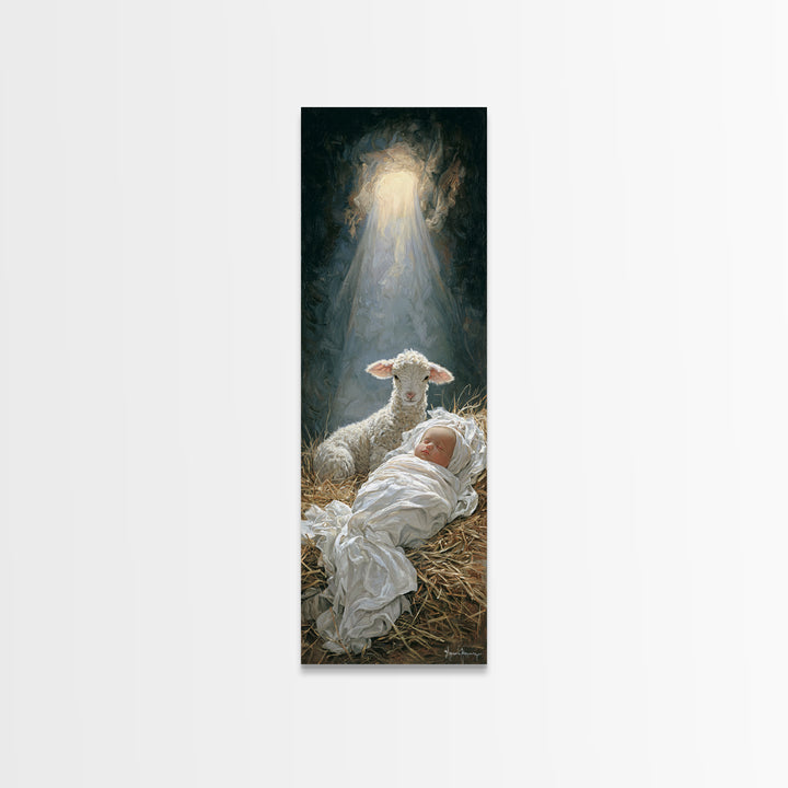 Holy Light Promise – Framed Canvas Print – Christian Christmas Art – Jesus Painting – Christian Art – Tall Narrow Wall Art – Christmas Art