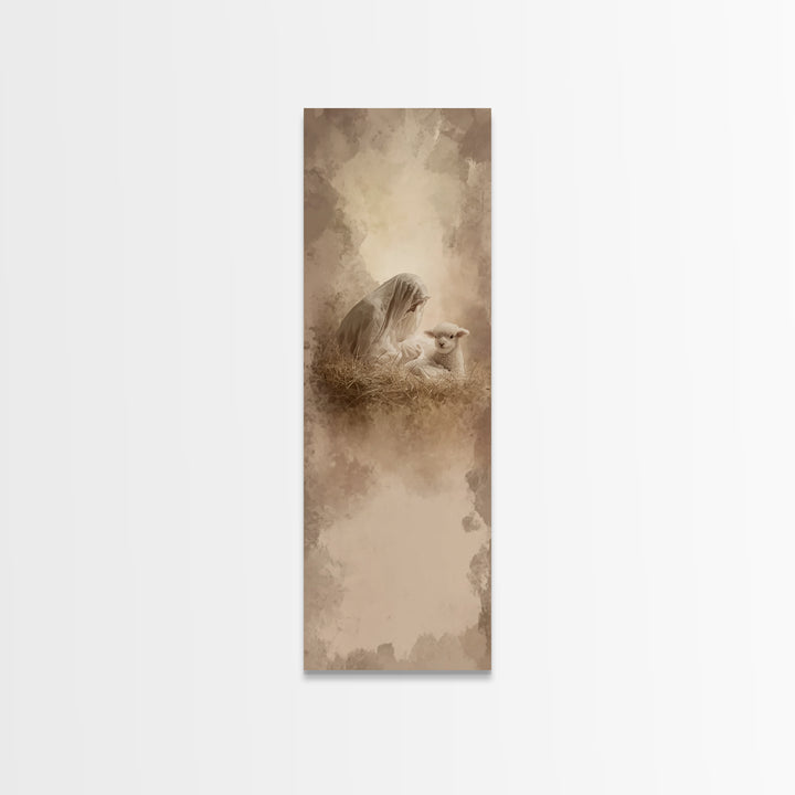 Heaven’s Gentle Rest | Framed Canvas Print | Christian Art | Christian Christmas Art | Narrow Art | Jesus Art Print | Christmas Wall Art