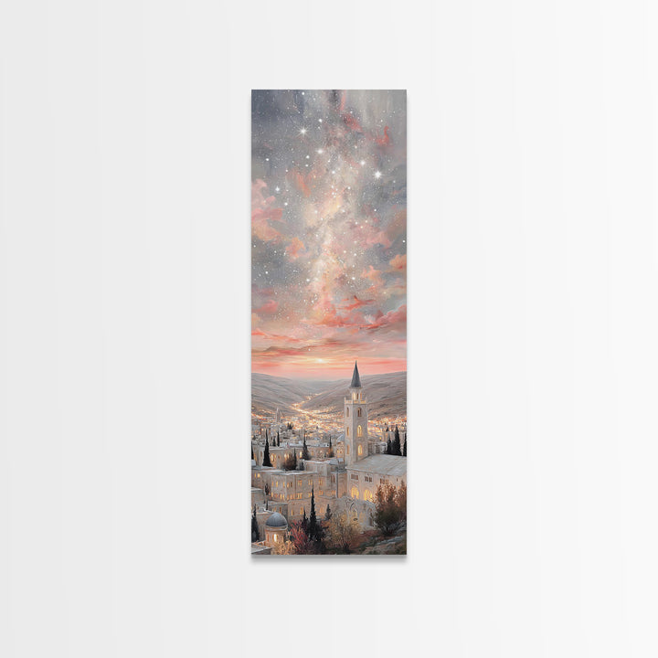 City Of Starfall, Framed Canvas Print, Christmas Canvas Wall Art, Christian Art, Skinny Art, Christian Decoration, Christmas Art Prints