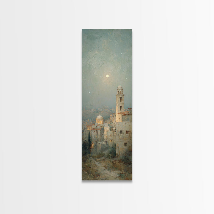 Moonlit Bethlehem Stillness | Framed Canvas Print | Christian Wall Art | Christmas Art | Tall Narrow Wall Art | Christian Art Print | Chris