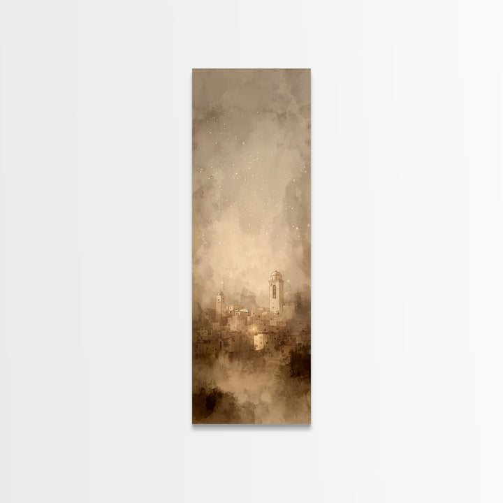 Sacred City Dawn – Framed Canvas Print – Christian Art – Christmas Art Prints – Narrow Art – Christian Wall Art – Modern Christian Art