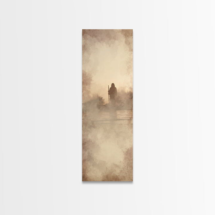 Desert Dawn Shepherd | Framed Canvas Print | Tall Skinny Art Print | Christian Art Canvas | Jesus Painting | Christian Wall Art | Christian