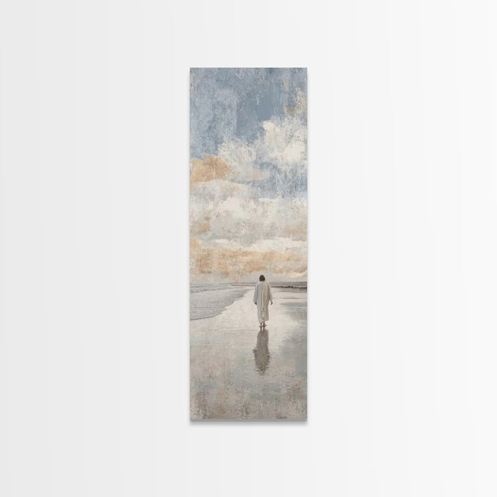 Silent Coastal Faith | Framed Canvas Print | Tall Narrow Wall Art | Christian Art Canvas | Christian Wall Art | Jesus Painting | Christian