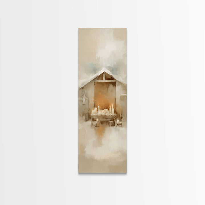 Humble Nativity Peace – Framed Canvas Print – Christian Art Work – Christmas Wall Art – Modern Christian Art – Narrow Art