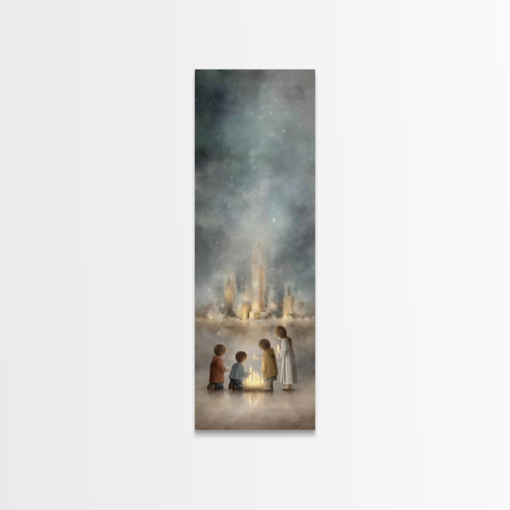 Shepherds In Grace - Framed Canvas Print - Christian Painting - Christian Wall Art - Christian Art Canvas - Tall Skinny Art Print - Jesus A