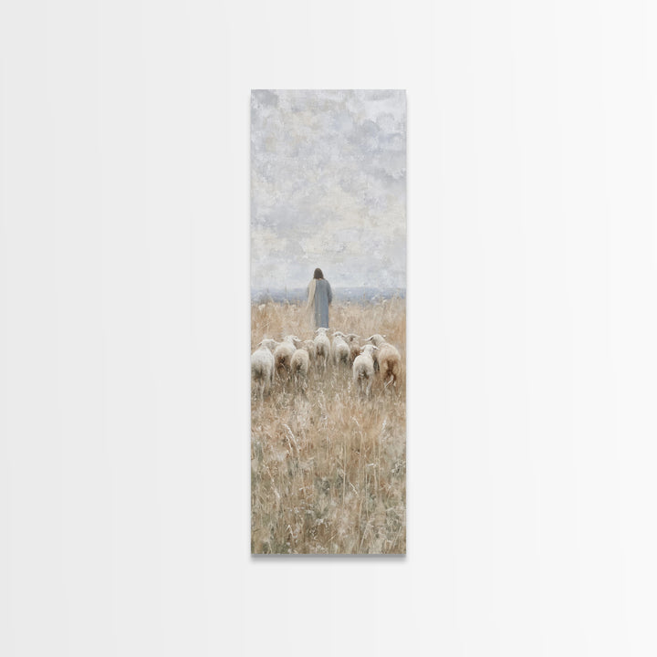 Path Of The Flock - Framed Canvas Print - Christian Art Print - Christian Wall Art - Christian Painting - Tall Narrow Wall Art - Jesus Art