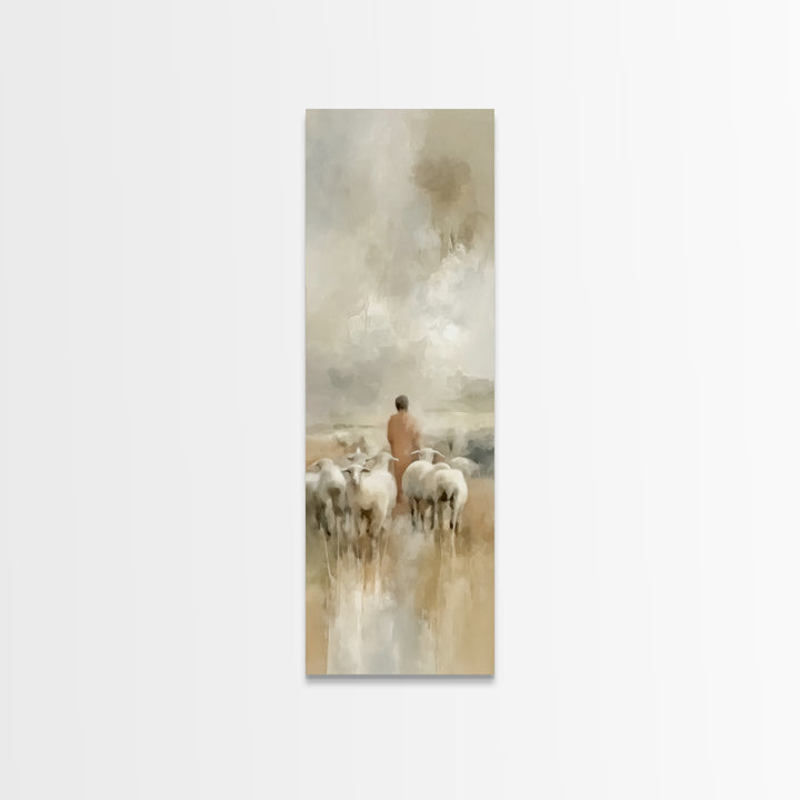 Flock In Stillness – Framed Canvas Print – Christian Art Canvas – Christian Painting – Tall Skinny Art Print – Christian Wall Art – Jesus A