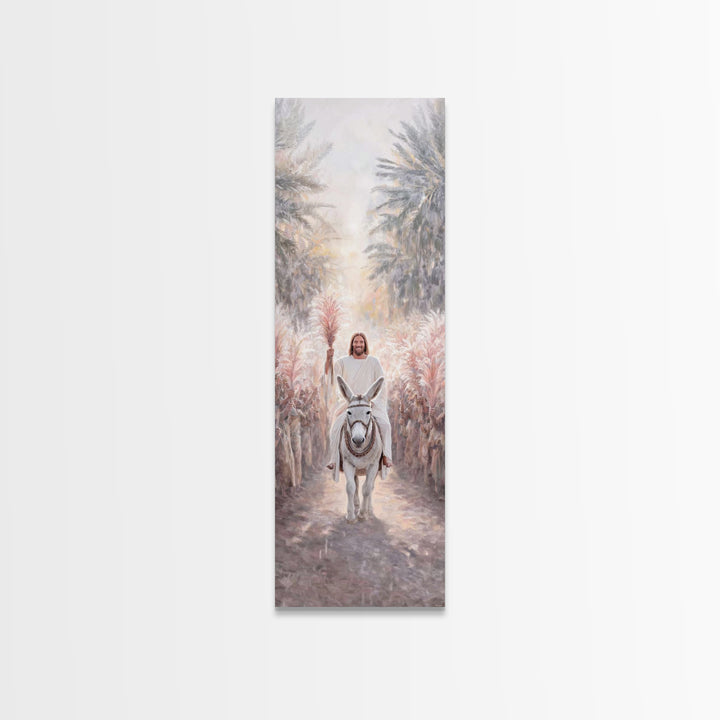 Palm Road Arrival – Framed Canvas Print – Christian Art Canvas – Christian Wall Art – Skinny Art – Christian Painting – Jesus Art