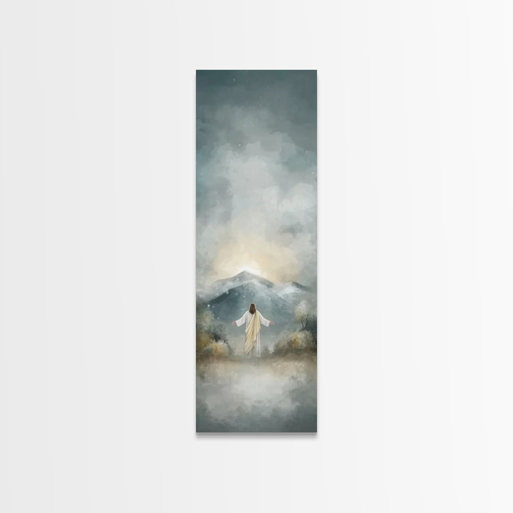Heavenly Mountain Rise | Framed Canvas Print | Christian Wall Art | Christian Art Print | Tall Skinny Art Print | Jesus Painting | Christma