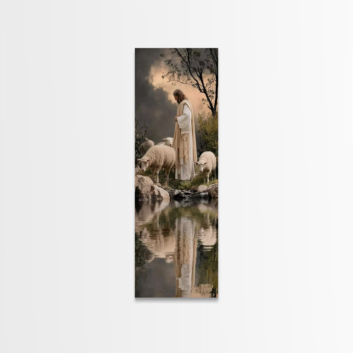Shepherd’s Calm Grace – Framed Canvas Print – Christian Wall Art – Jesus Painting – Christian Art Canvas – Tall Narrow Wall Art – Christian