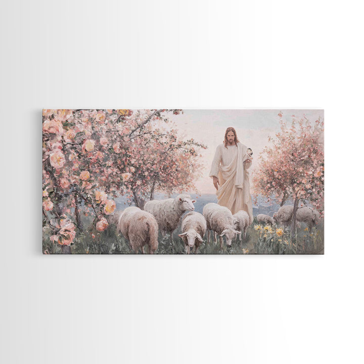 Shepherd Of Blossoms – Framed Canvas Print – Christian Wall Art – Jesus Painting – Christian Art Canvas – Christian Christmas Art