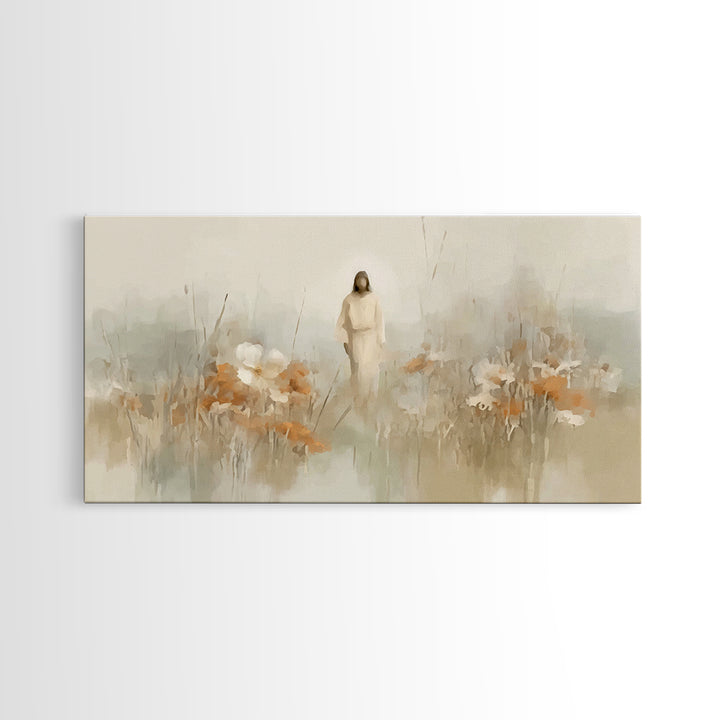 Peaceful Dawn Path – Framed Canvas Print – Jesus Painting – Christian Art Canvas – Christian Wall Art – Christmas Art – Christian Gift Idea