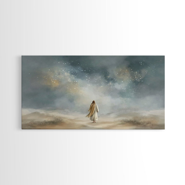 Starlit Promise Walk | Framed Canvas Print | Christian Art Canvas | Jesus Painting | Christian Wall Art | Christian Art Print | Christian D