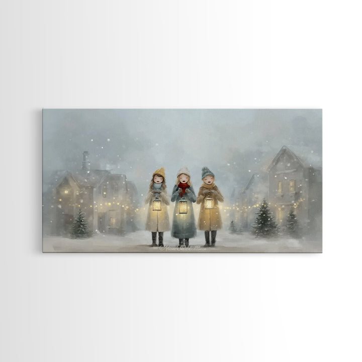 Caroling Light | Framed Canvas Print | Christmas Art Prints | Christian Christmas Art | Christian Wall Art | Christian Gift Ideas | Xmas Ar