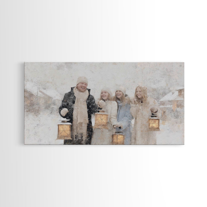 Family Lanterns - Framed Canvas Print - Christmas Wall Art - Christian Christmas Art - Christian Art Canvas - Modern Christian Art - Xmas A