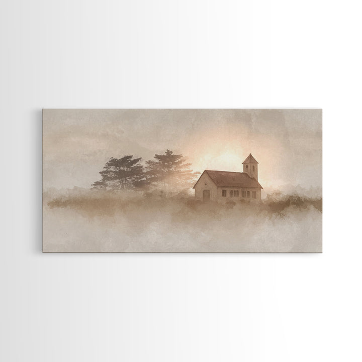 Morning Chapel Peace – Framed Canvas Print – Christian Art Canvas – Christian Wall Art – Subtle Christian Art – Christian Art Print – Moder