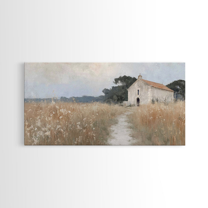 Fieldside Chapel Rest – Framed Canvas Print – Christian Art Work – Christian Wall Art – Christian Art Canvas – Christian Decor – Minimalist
