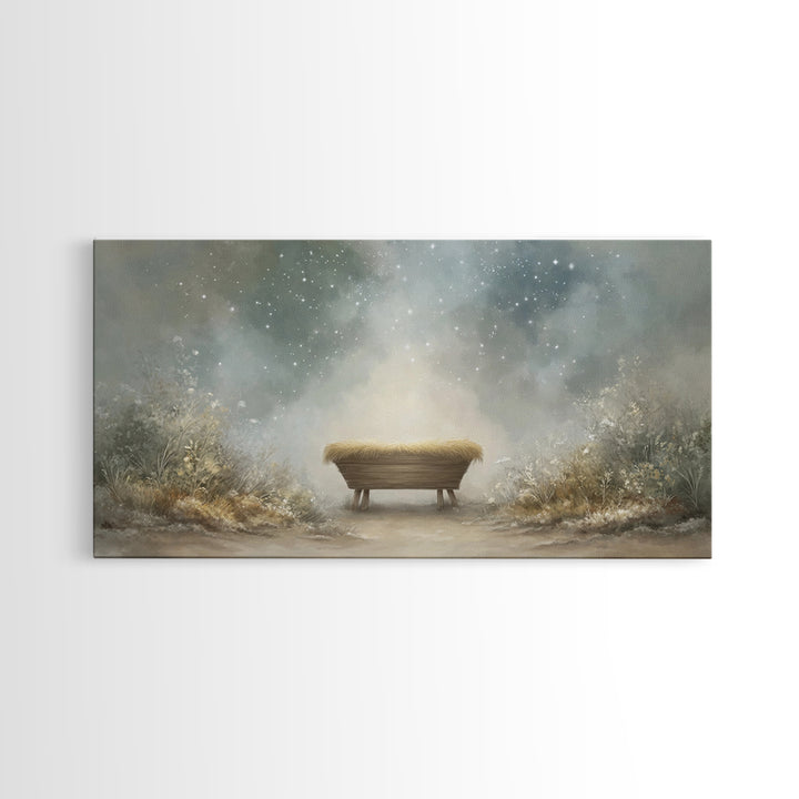Holy Manger Glow | Framed Canvas Print | Christian Christmas Art | Christmas Wall Art | Christian Art Canvas | Christian Decor