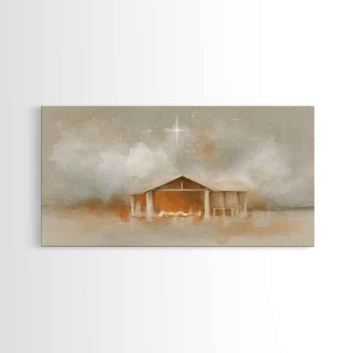 Holy Night Shelter – Framed Canvas Print – Christmas Art – Christian Canvas – Christian Art – Christian Gifts – Jesus Art – Christian Decor