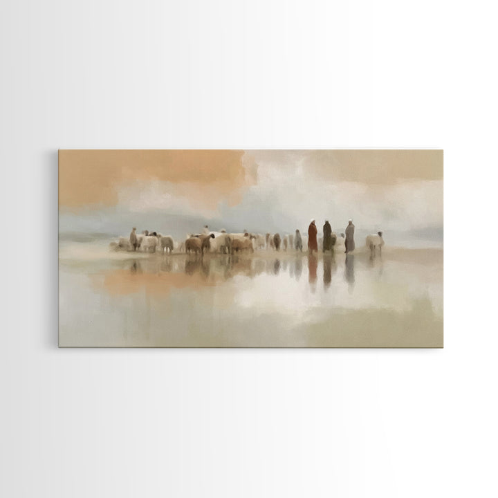 Shepherds In Stillness – Framed Canvas Print – Christian Wall Art – Christian Art Canvas – Christian Painting – Christmas Art – Subtle Chri