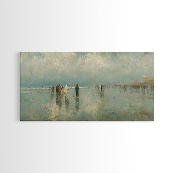 Gathering By The Shore | Framed Canvas Print | Christian Art Work | Christian Wall Art | Large Christian Painting | Jesus Painting | Retro