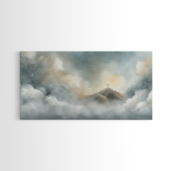 Silent Peaks – Framed Canvas Print – Christian Wall Art – Minimalist Christian Art – Christian Art Canvas – Christmas TV Art