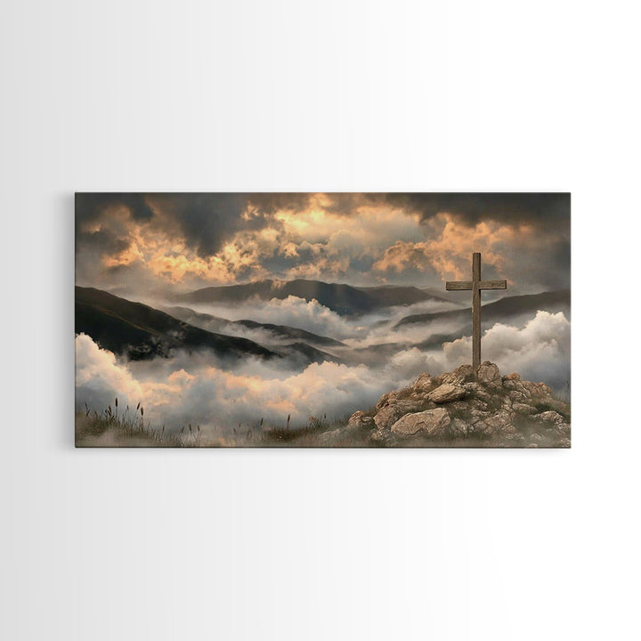 Cross Of Dawn – Framed Canvas Print – Christian Art Canvas – Christian Wall Art – Moody Christian Art – Christmas Art Framed