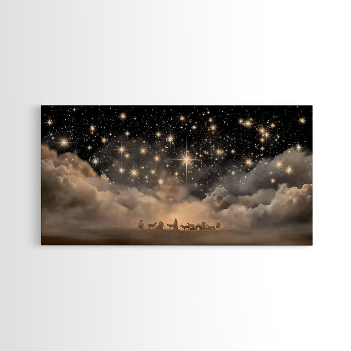 Nativity Night – Framed Canvas Print – Christian Art Canvas – Christmas Art Work – Christian Wall Art – Moody Christmas Art