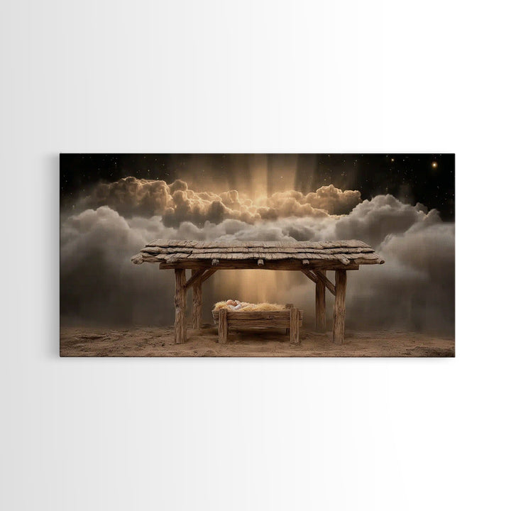 Manger Of Light – Framed Canvas Print – Christian Art Canvas – Christian Christmas Art – Christian Wall Art – Christmas Art