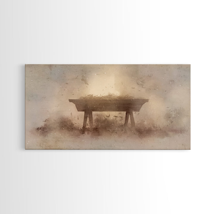Divine Night Cradle, Framed Canvas Print, Christian Wall Art, Christian Art Canvas, Christian Christmas Art, Christmas Decor