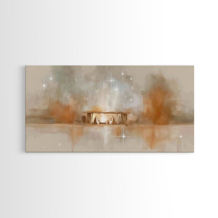 Starry Night Nativity – Framed Canvas Print – Christian Christmas Art – Christian Wall Art – Christian Art Canvas – Christmas Art
