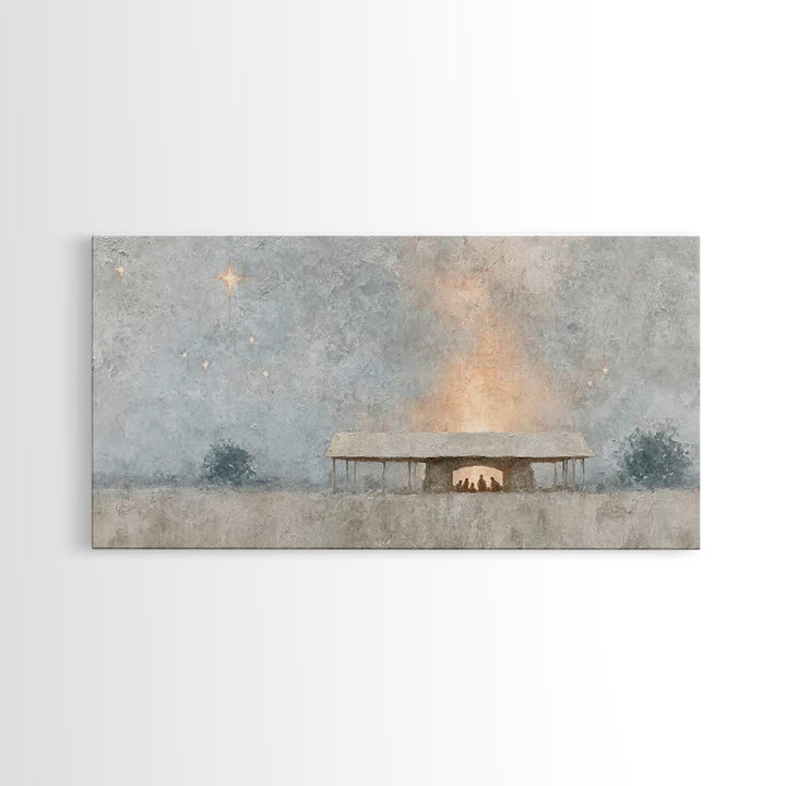 Holy Stable Glow | Framed Canvas Print | Christian Wall Art | Christian Christmas Art | Christmas Art | Christian Art Canvas