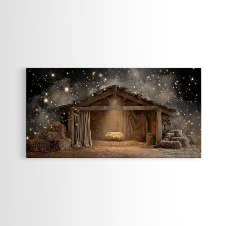 Blessed Night Shelter – Framed Canvas Print – Christmas Art – Christian Art Canvas – Christian Wall Art – Christian Christmas Art