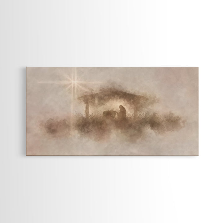 Gentle Nativity Mist | Framed Canvas Print | Christian Christmas Art | Christian Wall Art | Christian Art Canvas | Christmas Art