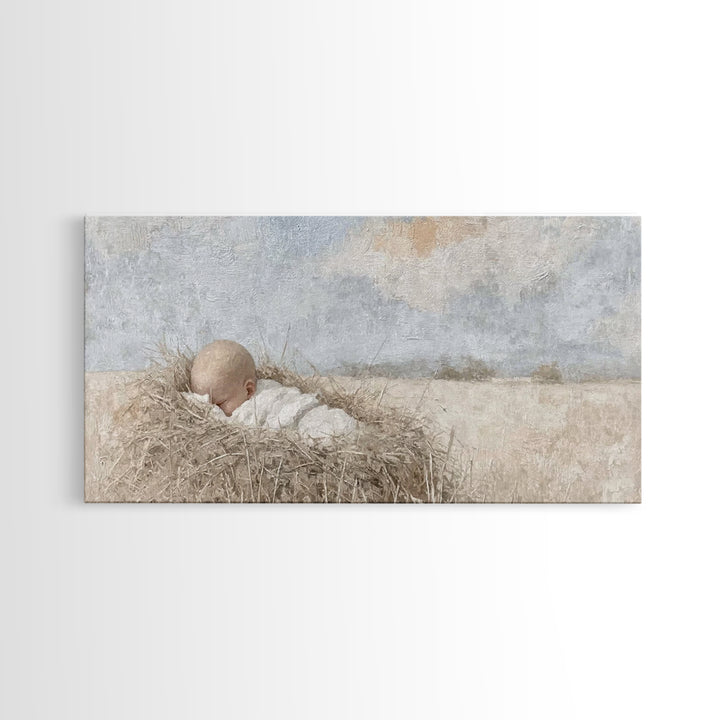 Infant Grace – Framed Canvas Print – Christian Art Canvas – Christmas Wall Art – Christian Christmas Decorations – White Christmas Art – Ch