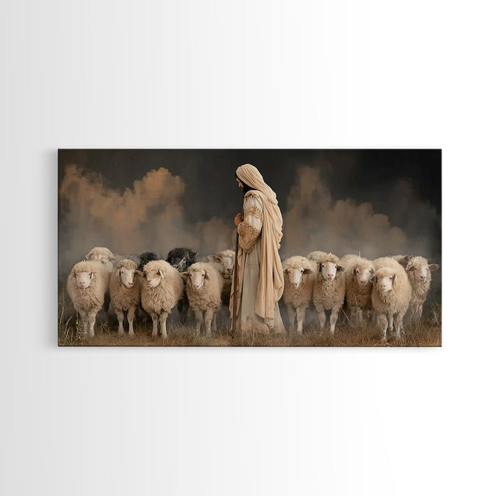 Flock Of Hope – Framed Canvas Print – Jesus Painting – Christian Art Canvas – Christian Wall Art – Large Jesus Painting – Christian Art Gif