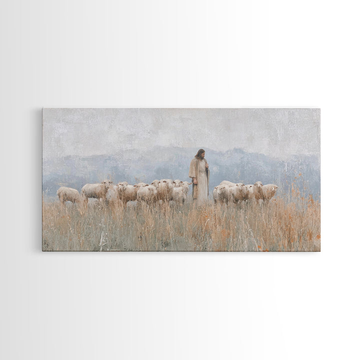 Pasture Guardian – Framed Canvas Print – Christian Art Canvas – Jesus Painting – Christian Wall Art – Christian Painting – Christian Decor