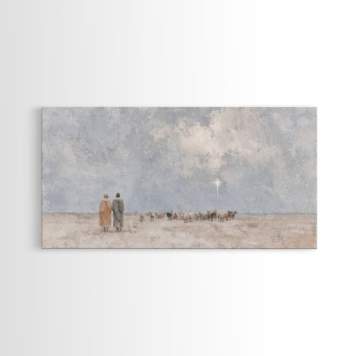 Shepherds In Stillness | Framed Canvas Print | Christian Art Canvas | Christian Christmas Art | Christian Wall Art | Christmas Art | Christ