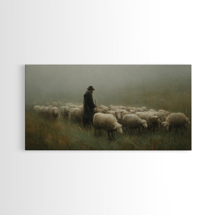 Silent Shepherd – Framed Canvas Print – Christian Art Canvas – Christian Wall Art – Christian Painting – Moody Christian Art – Christian Gi