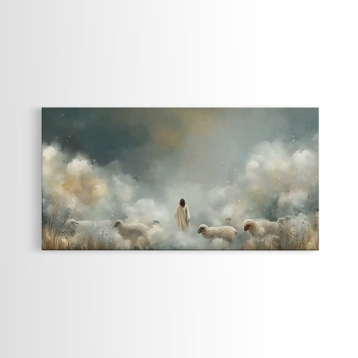 Heavenly Shepherd Light – Framed Canvas Print – Christian Wall Art – Jesus Painting – Christian Art Canvas – Christmas Art – Christian Deco