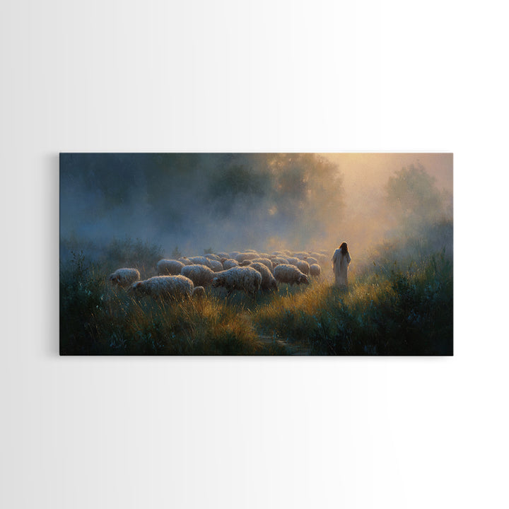 Shepherd’s Meadow Light | Framed Canvas Print | Christian Art Canvas | Christian Wall Art | Jesus Painting | Christmas Art | Vintage Christ