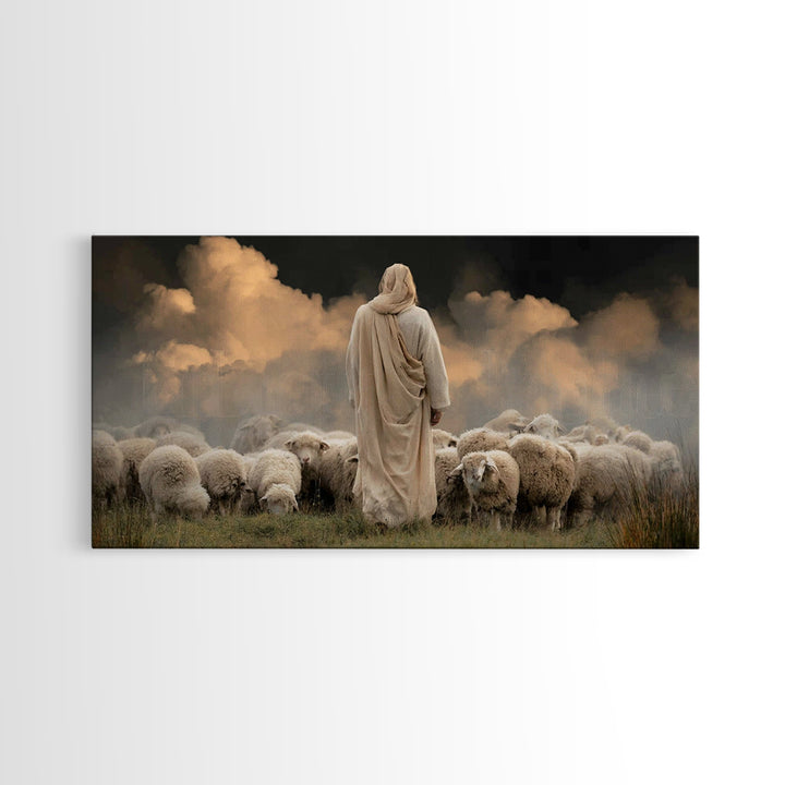 Cloudside Flock Light, Framed Canvas Print, Jesus Painting, Christian Art Canvas, Christian Wall Art, Large Christian Painting, Christian A