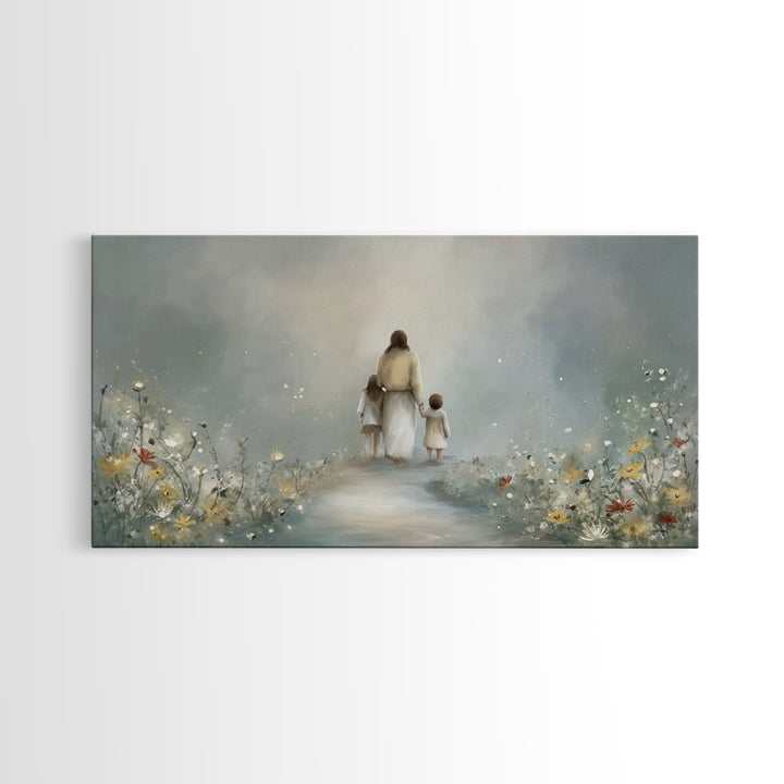 Heaven’s Meadow Path | Framed Canvas Print | Jesus Painting | Christian Art Canvas | Christian Wall Art | Modern Christian Art | Christian