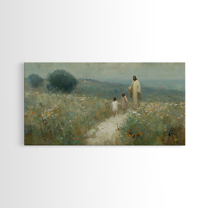 Hillside Promise Walk | Framed Canvas Print | Christian Art Canvas | Christian Wall Art | Jesus Painting | Christian Art Print | Christian