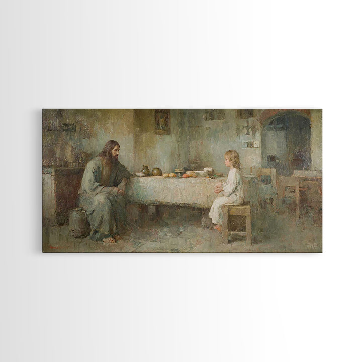 Humble Table Grace, Framed Canvas Print, Christian Wall Art, Christian Art Canvas, Jesus Painting, Christian Decor, Minimalist Christian Ar