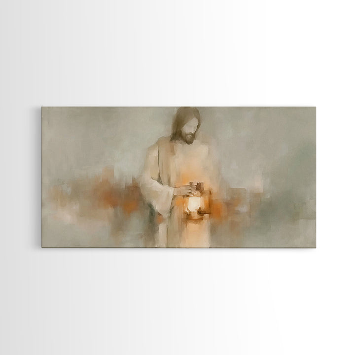 Soft Lantern Light – Framed Canvas Print – Christian Art Canvas – Christian Wall Art – Jesus Painting – Christian Decor – Subtle Christian
