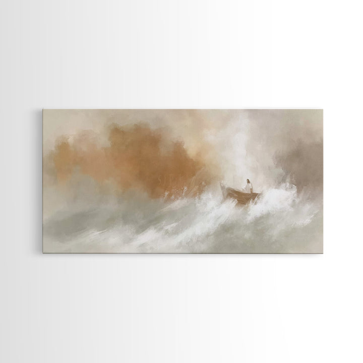Calm In The Storm – Framed Canvas Print – Christian Art Print – Jesus Painting – Christian Wall Art – Moody Christmas Art – Christian Chris