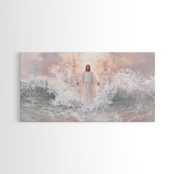 Stormlight Redeemer – Framed Canvas Print – Christian Wall Art – Jesus Art Print – Modern Christian Art – Christmas Art – Christian Decor F