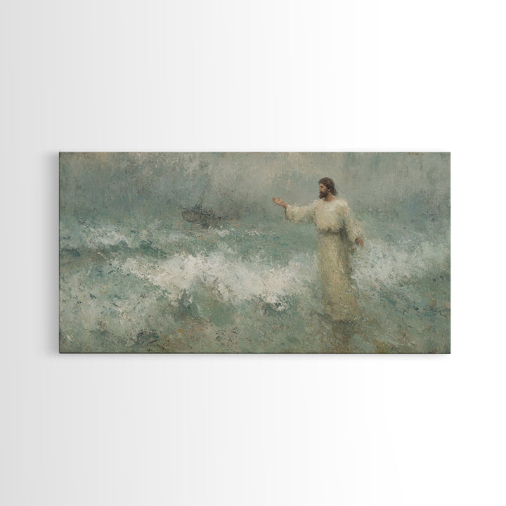 Waves Of Faith – Framed Canvas Print – Christian Wall Art – Jesus Painting – Christian Art Canvas – Moody Christian Art – Christian Gift Id